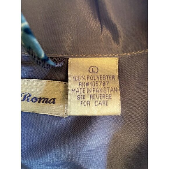 Y2K Contessa Di Roma  Lounge Set‎ L Kimono Robe Sleeveless Dress Blue Floral VTG - Picture 9 of 12